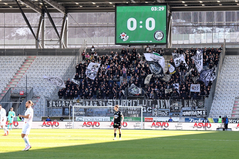 WSG Tirol - Sturm Graz
Oesterreichische Fussball Bundesliga, 20. Runde, WSG Tirol - SK Sturm Graz, Tivoli Neu Innsbruck, 25.02.2024. 

Foto zeigt Fans von Sturm
