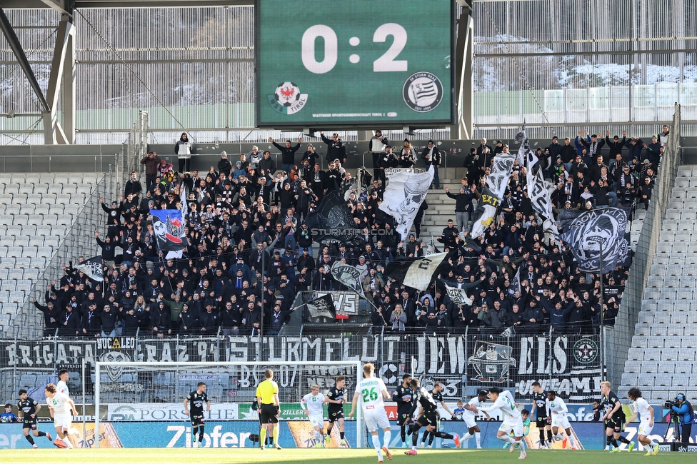 WSG Tirol - Sturm Graz
Oesterreichische Fussball Bundesliga, 20. Runde, WSG Tirol - SK Sturm Graz, Tivoli Neu Innsbruck, 25.02.2024. 

Foto zeigt Fans von Sturm
