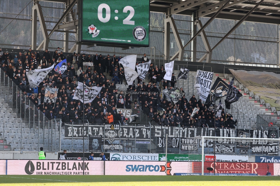 WSG Tirol - Sturm Graz
Oesterreichische Fussball Bundesliga, 20. Runde, WSG Tirol - SK Sturm Graz, Tivoli Neu Innsbruck, 25.02.2024. 

Foto zeigt Fans von Sturm
