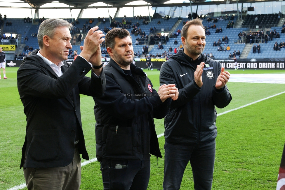 Sturm Graz - Wolfsberg
Oesterreichische Fussball Bundesliga, 21. Runde, SK Sturm Graz - Wolfsberger AC, Stadion Liebenau Graz, 03.03.2024. 

Foto zeigt Christian Jauk (Praesident Sturm), Andreas Schicker (sportl. Geschaeftsfuehrer Sturm) und Thomas Tebbich (wirtsch. Geschaeftsfuehrer Sturm)
