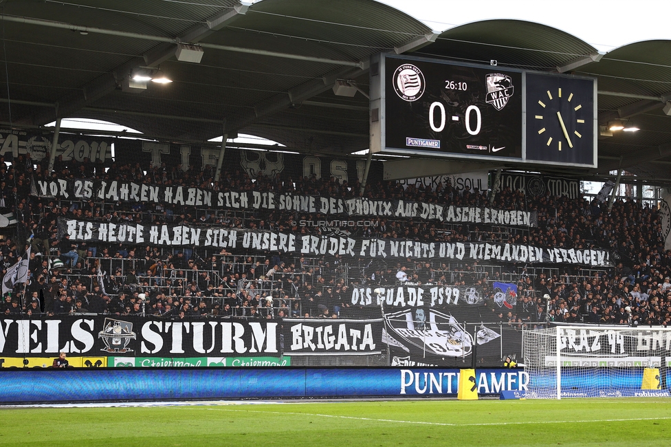 Sturm Graz - Wolfsberg
Oesterreichische Fussball Bundesliga, 21. Runde, SK Sturm Graz - Wolfsberger AC, Stadion Liebenau Graz, 03.03.2024. 

Foto zeigt Fans von Sturm mit einem Spruchband
