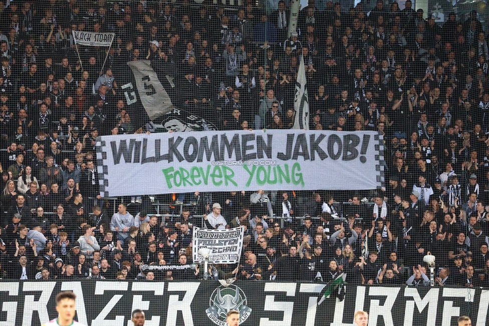 Sturm Graz - Wolfsberg
Oesterreichische Fussball Bundesliga, 21. Runde, SK Sturm Graz - Wolfsberger AC, Stadion Liebenau Graz, 03.03.2024. 

Foto zeigt Fans von Sturm mit einem Spruchband
