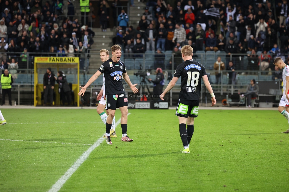 Sturm Graz - Wolfsberg
Oesterreichische Fussball Bundesliga, 21. Runde, SK Sturm Graz - Wolfsberger AC, Stadion Liebenau Graz, 03.03.2024. 

Foto zeigt Alexander Prass (Sturm) und Mika Miles Biereth (Sturm)
