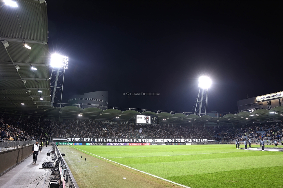 Sturm Graz - Lille
UEFA Conference League Achtelfinale, SK Sturm Graz - Lille Olympique Sporting Club, Stadion Liebenau Graz, 07.03.2024. 

Foto zeigt Fans von Sturm mit einem Spruchband
