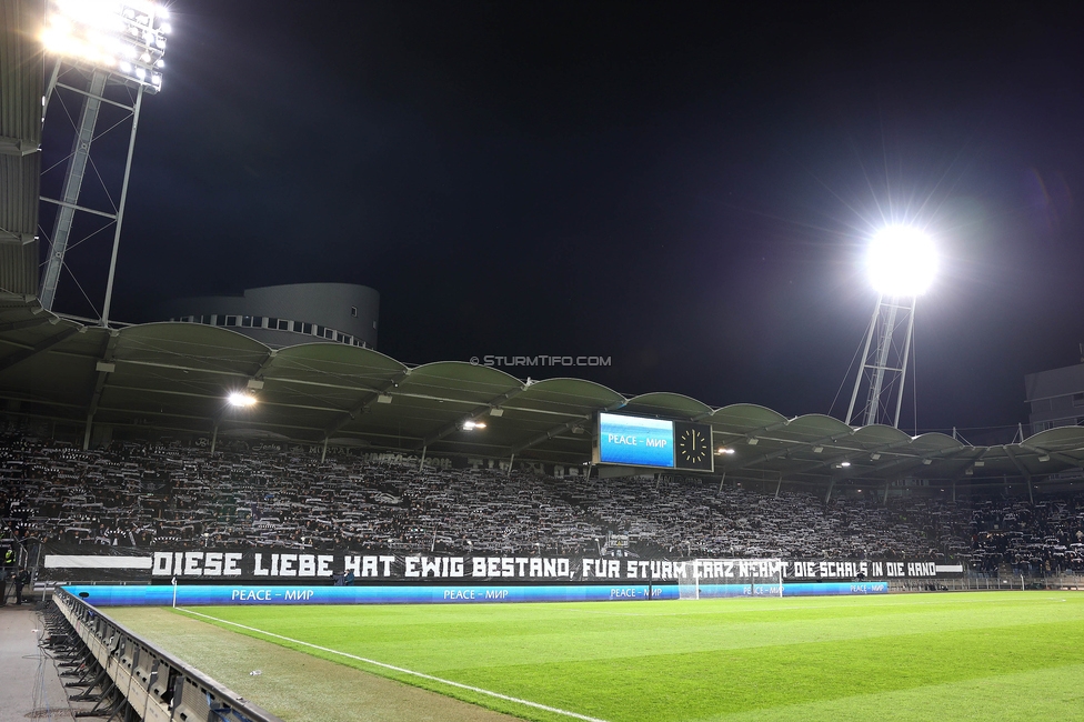 Sturm Graz - Lille
UEFA Conference League Achtelfinale, SK Sturm Graz - Lille Olympique Sporting Club, Stadion Liebenau Graz, 07.03.2024. 

Foto zeigt Fans von Sturm mit einem Spruchband
