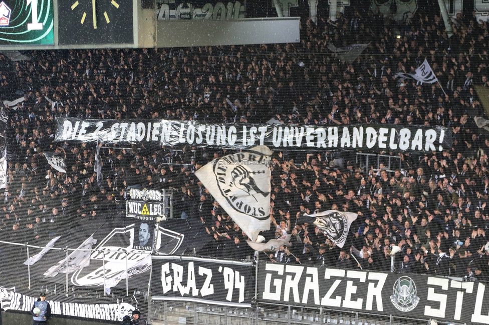 Sturm Graz - Lille
UEFA Conference League Achtelfinale, SK Sturm Graz - Lille Olympique Sporting Club, Stadion Liebenau Graz, 07.03.2024. 

Foto zeigt Fans von Sturm
