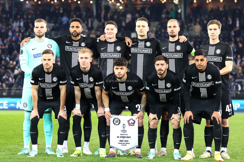 Sturm Graz - Lille
UEFA Conference League Achtelfinale, SK Sturm Graz - Lille Olympique Sporting Club, Stadion Liebenau Graz, 07.03.2024. 

Foto zeigt die Mannschaft von Sturm
