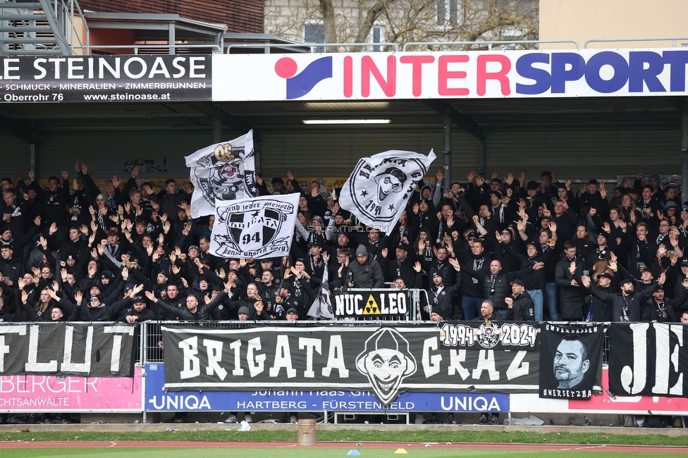 Hartberg - Sturm Graz
Oesterreichische Fussball Bundesliga, 22. Runde, TSV Hartberg - SK Sturm Graz, Arena Hartberg, 10.03.2024. 

Foto zeigt Fans von Sturm
Schlüsselwörter: brigata