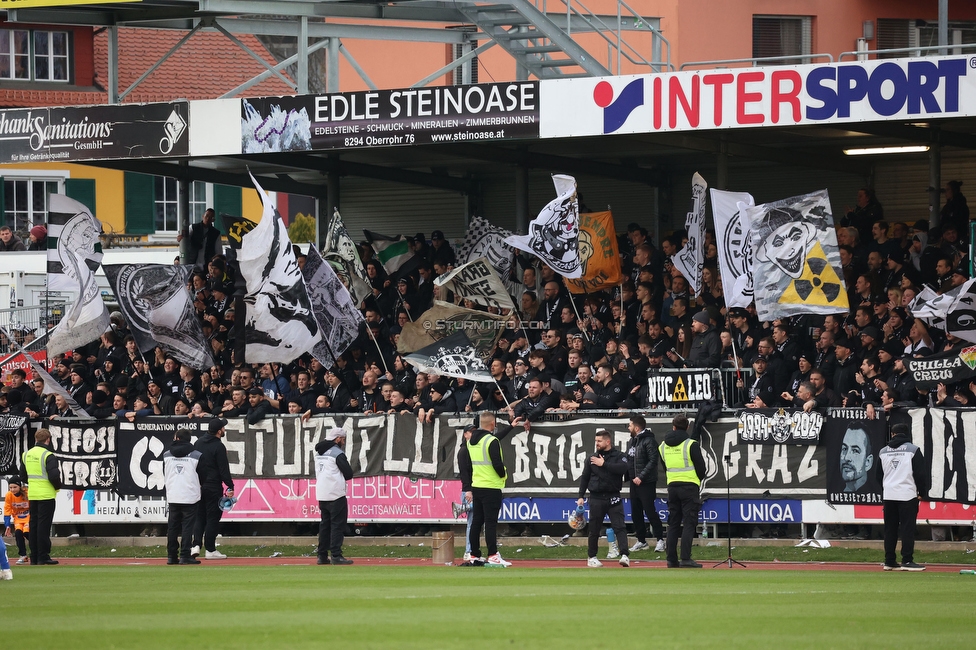 Hartberg - Sturm Graz
Oesterreichische Fussball Bundesliga, 22. Runde, TSV Hartberg - SK Sturm Graz, Arena Hartberg, 10.03.2024. 

Foto zeigt Fans von Sturm
