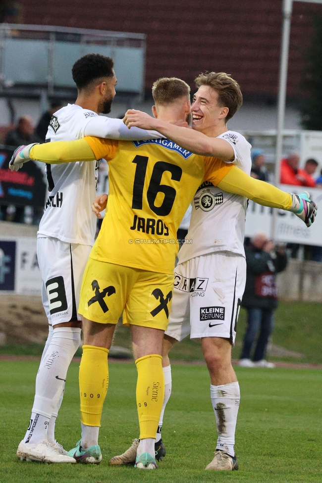 Hartberg - Sturm Graz
Oesterreichische Fussball Bundesliga, 22. Runde, TSV Hartberg - SK Sturm Graz, Arena Hartberg, 10.03.2024. 

Foto zeigt Gregory Wuethrich (Sturm), Vitezslav Jaros (Sturm) und David Affengruber (Sturm)
