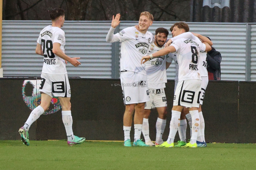 Hartberg - Sturm Graz
Oesterreichische Fussball Bundesliga, 22. Runde, TSV Hartberg - SK Sturm Graz, Arena Hartberg, 10.03.2024. 

Foto zeigt David Schnegg (Sturm), Niklas Geyrhofer (Sturm), Otar Kiteishvili (Sturm) und Alexander Prass (Sturm)
Schlüsselwörter: torjubel