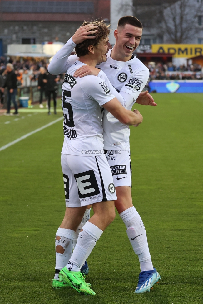 Hartberg - Sturm Graz
Oesterreichische Fussball Bundesliga, 22. Runde, TSV Hartberg - SK Sturm Graz, Arena Hartberg, 10.03.2024. 

Foto zeigt William Boeving (Sturm) und Max Johnston (Sturm)
Schlüsselwörter: torjubel