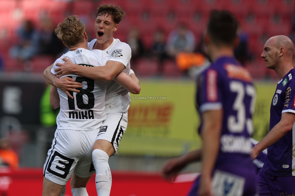 Austria Klagenfurt - Sturm Graz
Oesterreichische Fussball Bundesliga, 23. Runde, SK Austria Klagenfurt - SK Sturm Graz, Wörthersee Stadion Klagenfurt, 17.03.2024. 

Foto zeigt Mika Biereth (Sturm) und Alexander Prass (Sturm)
