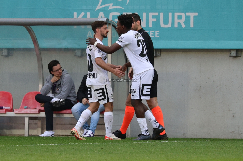 Austria Klagenfurt - Sturm Graz
Oesterreichische Fussball Bundesliga, 23. Runde, SK Austria Klagenfurt - SK Sturm Graz, Wörthersee Stadion Klagenfurt, 17.03.2024. 

Foto zeigt Otar Kiteishvili (Sturm) und Seedy Jatta (Sturm)
