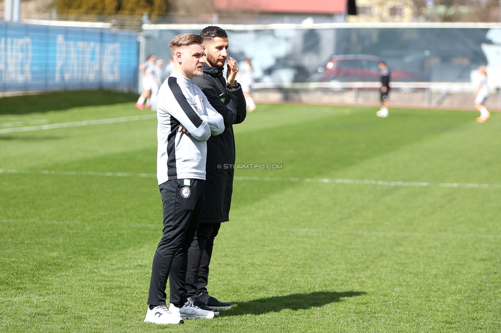 Sturm Damen - Altach
OEFB Frauen Bundesliga, 11. Runde, SK Sturm Graz Damen - SPG SCR Altach FFC Vorderland, Trainingszentrum Messendorf, 24.03.2024. 

Foto zeigt Michael Erlitz (Sportlicher Leiter Sturm Damen) und Sargon Duran (Cheftrainer Sturm Damen)
