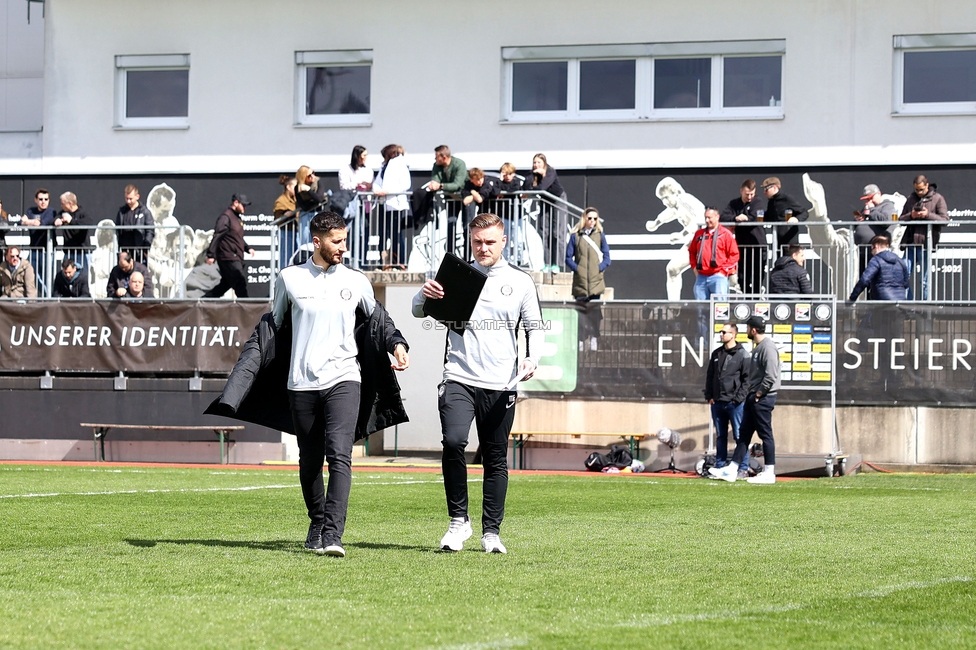 Sturm Damen - Altach
OEFB Frauen Bundesliga, 11. Runde, SK Sturm Graz Damen - SPG SCR Altach FFC Vorderland, Trainingszentrum Messendorf, 24.03.2024. 

Foto zeigt Sargon Duran (Cheftrainer Sturm Damen) und Michael Erlitz (Sportlicher Leiter Sturm Damen)
