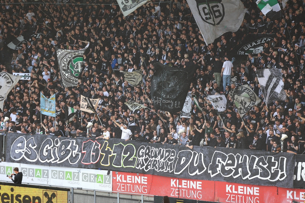 Sturm Graz - Salzburg
Oesterreichische Fussball Bundesliga, 24. Runde, SK Sturm Graz - FC Salzburg, Stadion Liebenau Graz, 31.03.2024. 

Foto zeigt Fans von Sturm mit einem Spruchband
