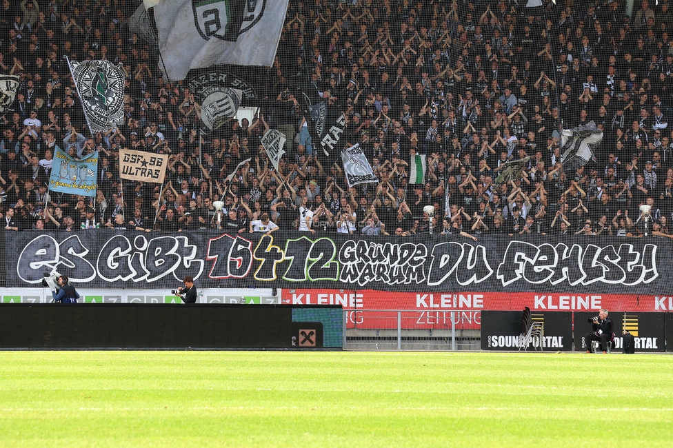 Sturm Graz - Salzburg
Oesterreichische Fussball Bundesliga, 24. Runde, SK Sturm Graz - FC Salzburg, Stadion Liebenau Graz, 31.03.2024. 

Foto zeigt Fans von Sturm mit einem Spruchband
