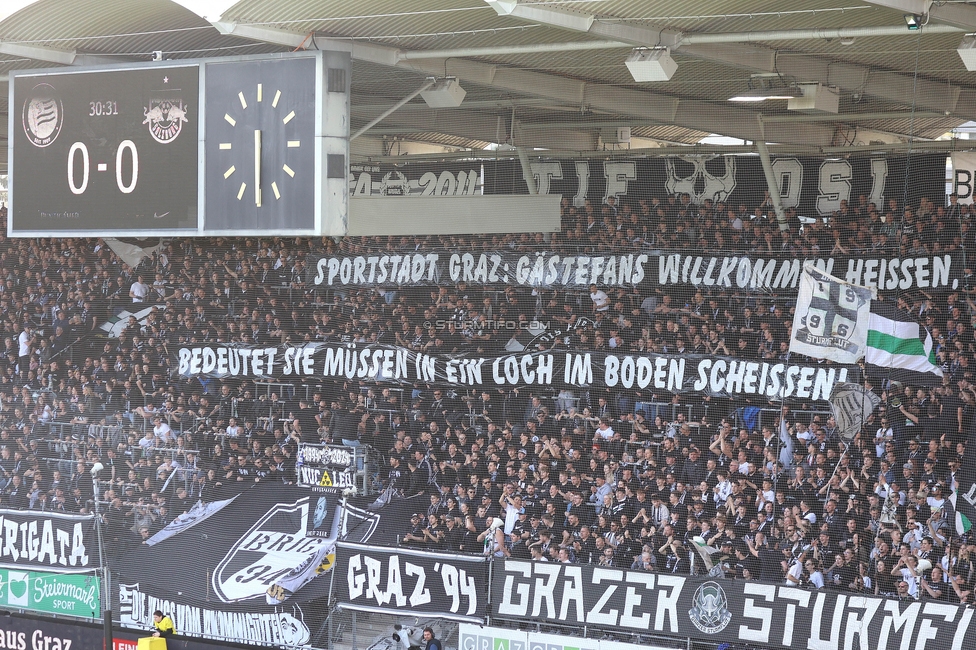 Sturm Graz - Salzburg
Oesterreichische Fussball Bundesliga, 24. Runde, SK Sturm Graz - FC Salzburg, Stadion Liebenau Graz, 31.03.2024. 

Foto zeigt Fans von Sturm mit einem Spruchband
