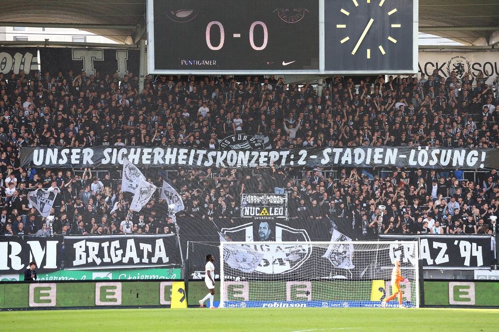 Sturm Graz - Salzburg
Oesterreichische Fussball Bundesliga, 24. Runde, SK Sturm Graz - FC Salzburg, Stadion Liebenau Graz, 31.03.2024. 

Foto zeigt Fans von Sturm mit einem Spruchband
