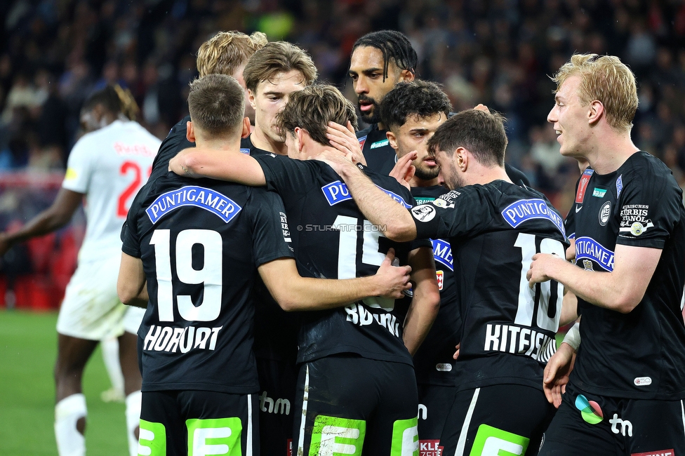 Salzburg - Sturm Graz
OEFB Cup, Halbfinale, FC RB Salzburg - SK Sturm Graz, Stadion Wals-Siezenheim, 04.04.2024. 

Foto zeigt die Mannschaft von Sturm
Schlüsselwörter: torjubel