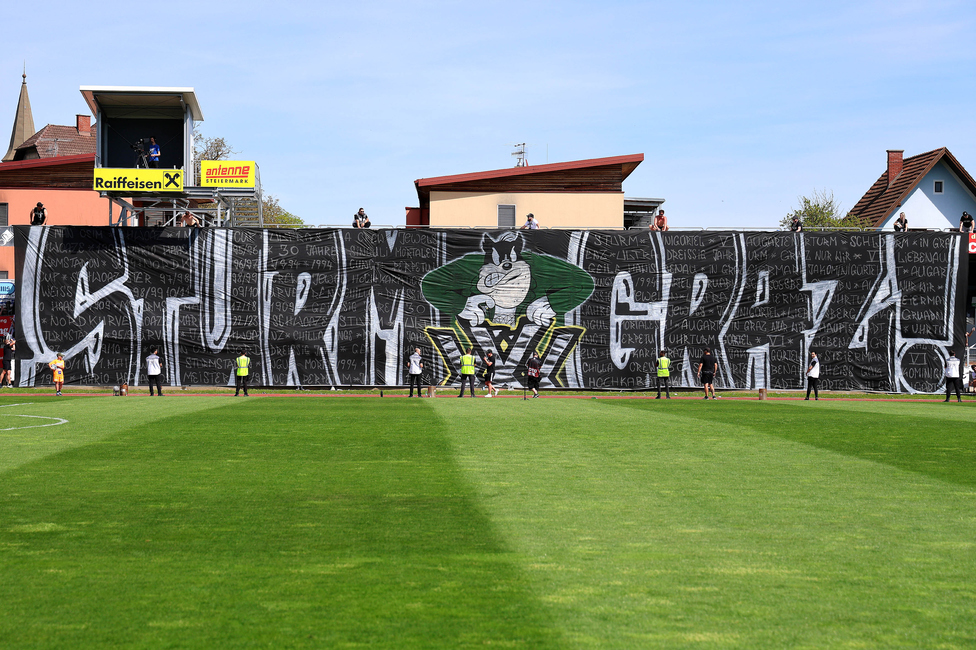 Hartberg - Sturm Graz
Oesterreichische Fussball Bundesliga, 26. Runde, TSV Hartberg - SK Sturm Graz,  PROfertil ARENA Hartberg, 14.04.2024. 

Foto zeigt Fans von Sturm mit einer Choreografie
