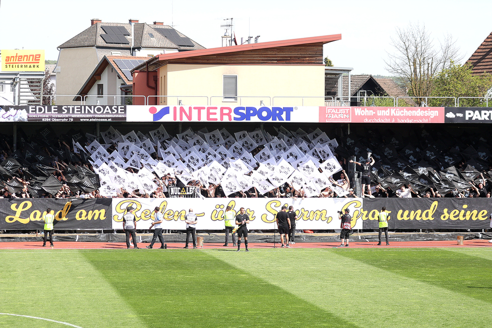 Hartberg - Sturm Graz
Oesterreichische Fussball Bundesliga, 26. Runde, TSV Hartberg - SK Sturm Graz,  PROfertil ARENA Hartberg, 14.04.2024. 

Foto zeigt Fans von Sturm mit einer Choreografie
