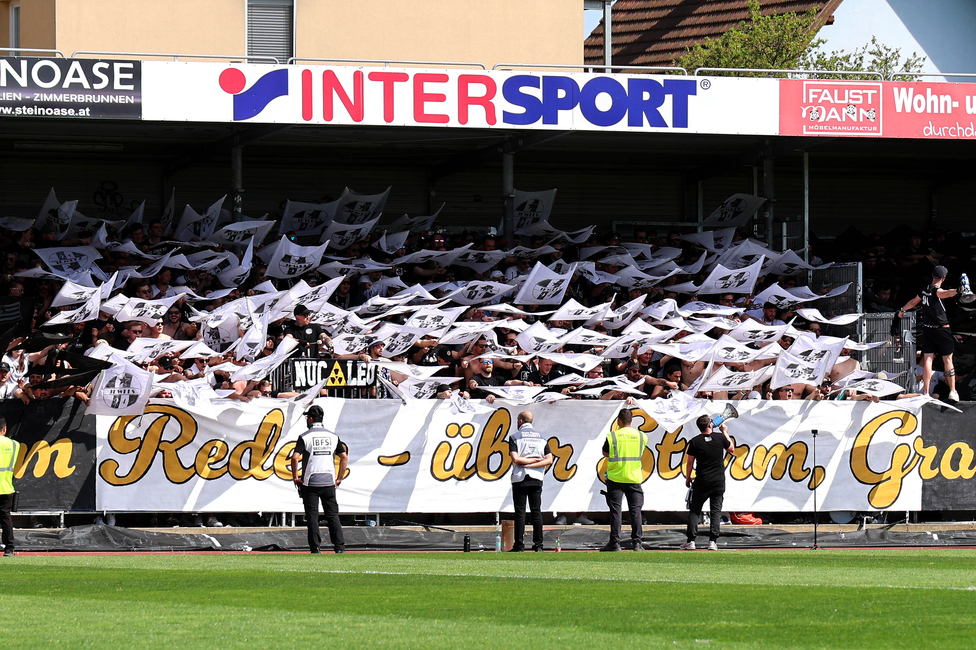 Hartberg - Sturm Graz
Oesterreichische Fussball Bundesliga, 26. Runde, TSV Hartberg - SK Sturm Graz,  PROfertil ARENA Hartberg, 14.04.2024. 

Foto zeigt Fans von Sturm mit einer Choreografie
