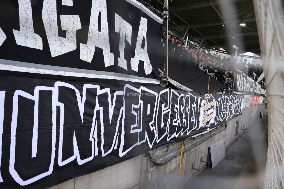 Sturm Graz - Rapid Wien
Oesterreichische Fussball Bundesliga, 27. Runde, SK Sturm Graz - SK Rapid Wien, Stadion Liebenau Graz, 19.04.2024. 

Foto zeigt Fans von Sturm mit einem Spruchband
Schlüsselwörter: brigata