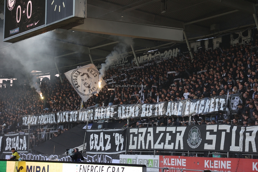 Sturm Graz - Rapid Wien
Oesterreichische Fussball Bundesliga, 27. Runde, SK Sturm Graz - SK Rapid Wien, Stadion Liebenau Graz, 19.04.2024. 

Foto zeigt Fans von Sturm mit einem Spruchband
Schlüsselwörter: brigata