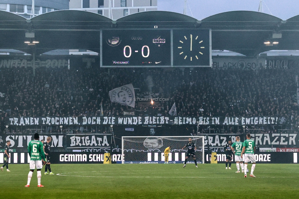 Sturm Graz - Rapid Wien
Oesterreichische Fussball Bundesliga, 27. Runde, SK Sturm Graz - SK Rapid Wien, Stadion Liebenau Graz, 19.04.2024. 

Foto zeigt Fans von Sturm mit einem Spruchband
