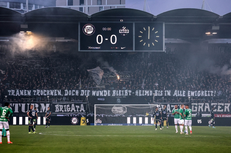 Sturm Graz - Rapid Wien
Oesterreichische Fussball Bundesliga, 27. Runde, SK Sturm Graz - SK Rapid Wien, Stadion Liebenau Graz, 19.04.2024. 

Foto zeigt Fans von Sturm mit einem Spruchband
