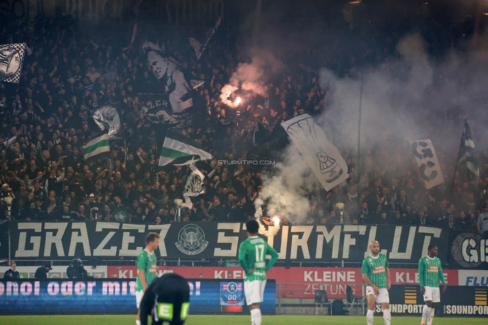 Sturm Graz - Rapid Wien
Oesterreichische Fussball Bundesliga, 27. Runde, SK Sturm Graz - SK Rapid Wien, Stadion Liebenau Graz, 19.04.2024. 

Foto zeigt Fans von Sturm
Schlüsselwörter: pyrotechnik torjubel sturmflut