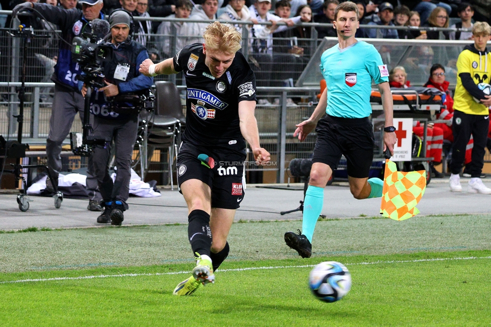 Sturm Graz - Rapid Wien
Oesterreichische Fussball Bundesliga, 27. Runde, SK Sturm Graz - SK Rapid Wien, Stadion Liebenau Graz, 19.04.2024. 

Foto zeigt Mika Biereth (Sturm)
