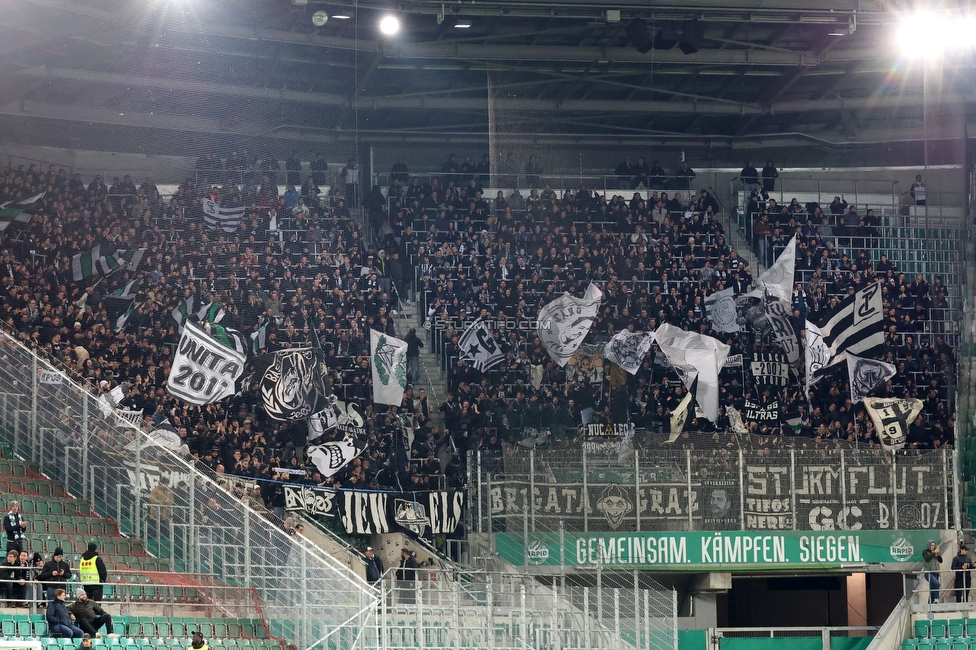 Rapid Wien - Sturm Graz
Oesterreichische Fussball Bundesliga, 28. Runde, SK Rapid Wien - SK Sturm Graz, Weststadion Wien, 24.04.2024. 

Foto zeigt Fans von Sturm
