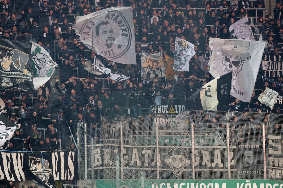 Rapid Wien - Sturm Graz
Oesterreichische Fussball Bundesliga, 28. Runde, SK Rapid Wien - SK Sturm Graz, Weststadion Wien, 24.04.2024. 

Foto zeigt Fans von Sturm
Schlüsselwörter: brigata