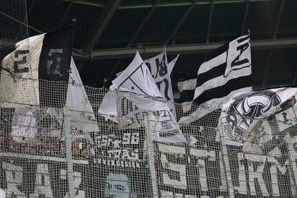 Rapid Wien - Sturm Graz
Oesterreichische Fussball Bundesliga, 28. Runde, SK Rapid Wien - SK Sturm Graz, Weststadion Wien, 24.04.2024. 

Foto zeigt Fans von Sturm
