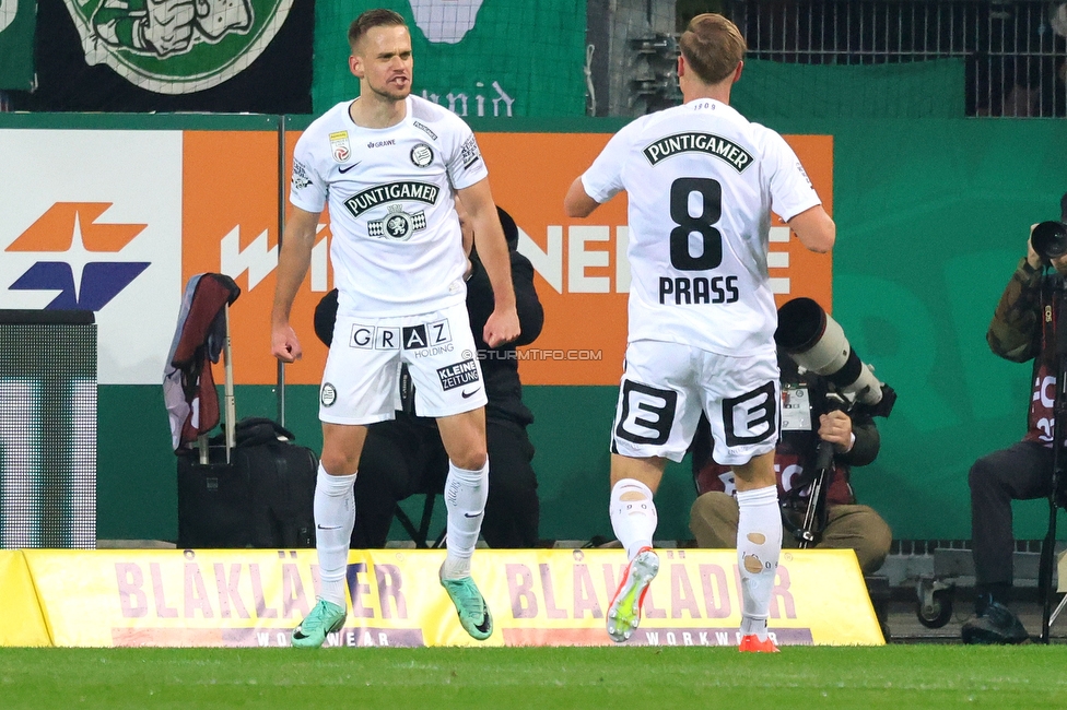 Rapid Wien - Sturm Graz
Oesterreichische Fussball Bundesliga, 28. Runde, SK Rapid Wien - SK Sturm Graz, Weststadion Wien, 24.04.2024. 

Foto zeigt Tomi Horvat (Sturm) und Alexander Prass (Sturm)
Schlüsselwörter: torjubel