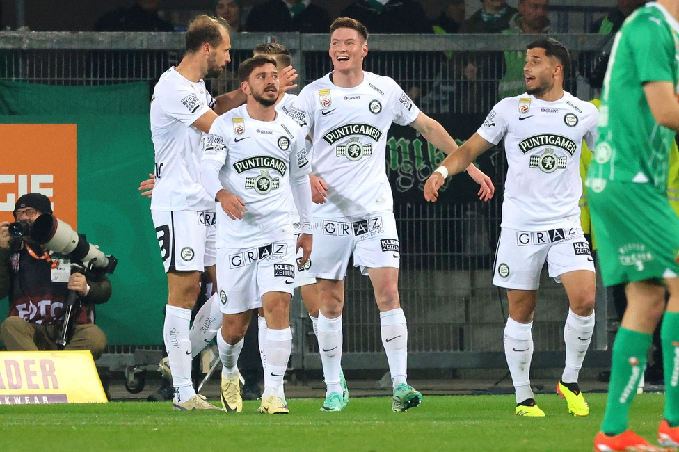 Rapid Wien - Sturm Graz
Oesterreichische Fussball Bundesliga, 28. Runde, SK Rapid Wien - SK Sturm Graz, Weststadion Wien, 24.04.2024. 

Foto zeigt die Mannschaft von Sturm
Schlüsselwörter: torjubel