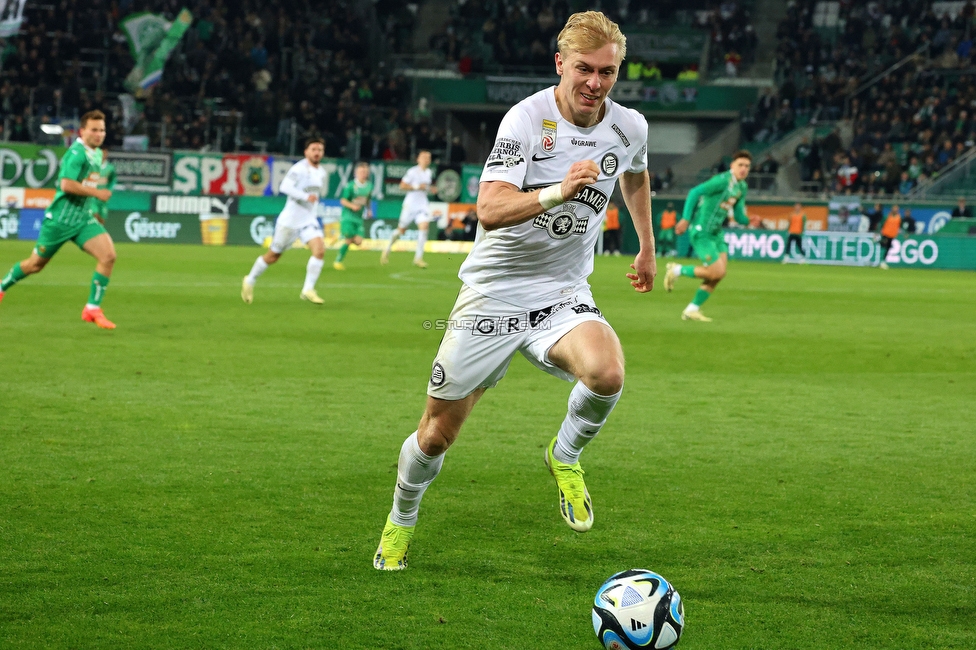 Rapid Wien - Sturm Graz
Oesterreichische Fussball Bundesliga, 28. Runde, SK Rapid Wien - SK Sturm Graz, Weststadion Wien, 24.04.2024. 

Foto zeigt Mika Biereth (Sturm)
