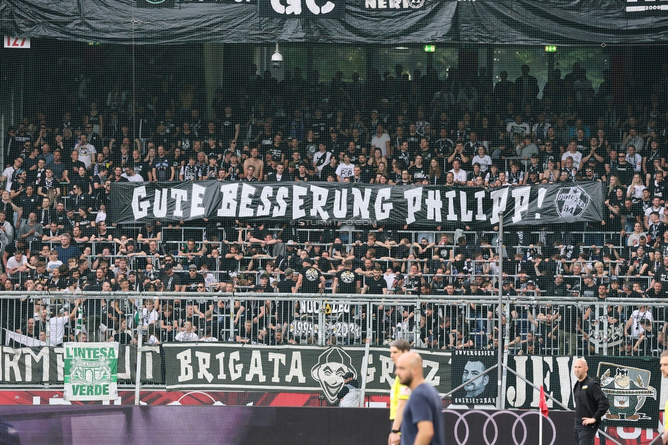 RB Salzburg - Sturm Graz
Oesterreichische Fussball Bundesliga, 29. Runde, FC RB Salzburg - SK Sturm Graz, Arena Wals-Siezenheim, 28.04.2024. 

Foto zeigt Fans von Sturm mit einem Spruchband
Schlüsselwörter: brigata