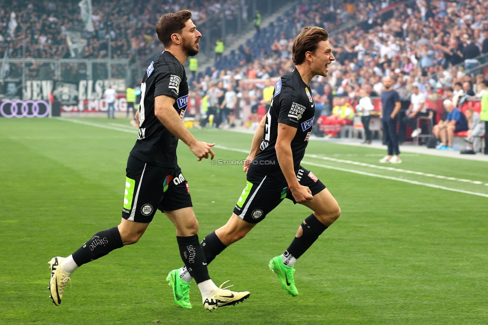 RB Salzburg - Sturm Graz
Oesterreichische Fussball Bundesliga, 29. Runde, FC RB Salzburg - SK Sturm Graz, Arena Wals-Siezenheim, 28.04.2024. 

Foto zeigt William Boeving (Sturm) und Otar Kiteishvili (Sturm)
Schlüsselwörter: torjubel