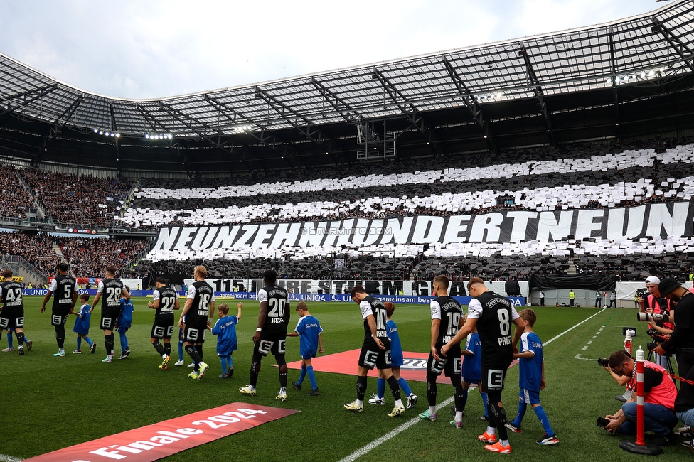 Sturm Graz - Rapid Wien
OEFB Cup, Finale, SK Sturm Graz - SK Rapid Wien, Woerthersee Stadion Klagenfurt, 01.05.2024. 

Foto zeigt die Mannschaft von Sturm, Mannschaft von Rapid und Fans von Sturm mit einer Choreografie
