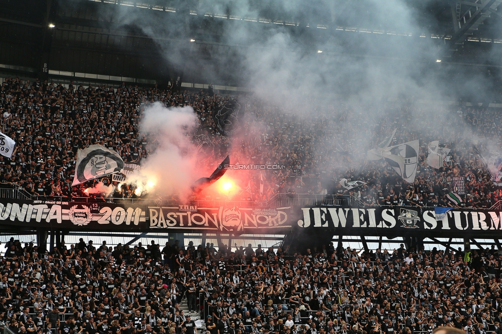 Sturm Graz - Rapid Wien
OEFB Cup, Finale, SK Sturm Graz - SK Rapid Wien, Woerthersee Stadion Klagenfurt, 01.05.2024. 

Foto zeigt Fans von Sturm
Schlüsselwörter: unita bastion pyrotechnik