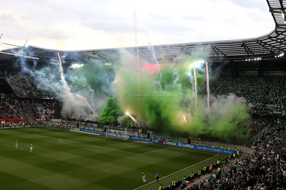 Sturm Graz - Rapid Wien
OEFB Cup, Finale, SK Sturm Graz - SK Rapid Wien, Woerthersee Stadion Klagenfurt, 01.05.2024. 

Foto zeigt Fans von Rapid mit einer Choreografie
Schlüsselwörter: pyrotechnik