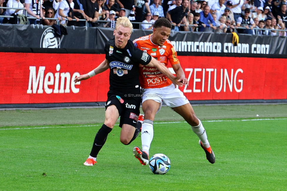 Sturm Graz - Hartberg
Oesterreichische Fussball Bundesliga, 30. Runde, SK Sturm Graz - TSV Hartberg, Stadion Liebenau Graz, 05.05.2024. 

Foto zeigt Mika Miles Biereth (Sturm)
