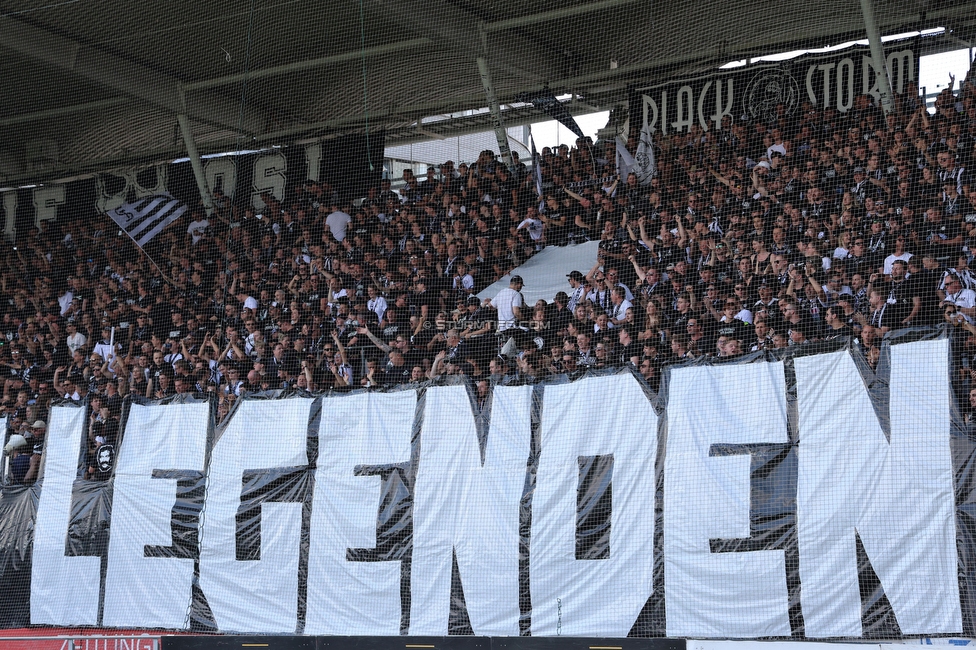 Sturm Graz - Austria Klagenfurt
Oesterreichische Fussball Bundesliga, 32. Runde, SK Sturm Graz - SK Austria Klagenfurt, Stadion Liebenau Graz, 19.05.2024. 

Foto zeigt Fans von Sturm mit einem Spruchband
