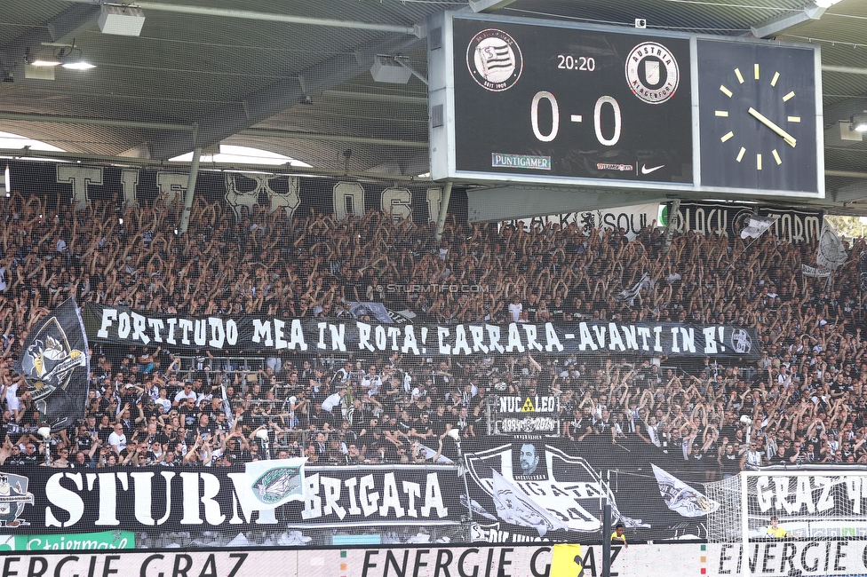 Sturm Graz - Austria Klagenfurt
Oesterreichische Fussball Bundesliga, 32. Runde, SK Sturm Graz - SK Austria Klagenfurt, Stadion Liebenau Graz, 19.05.2024. 

Foto zeigt Fans von Sturm mit einem Spruchband
