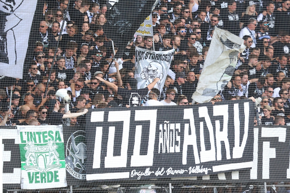 Sturm Graz - Austria Klagenfurt
Oesterreichische Fussball Bundesliga, 32. Runde, SK Sturm Graz - SK Austria Klagenfurt, Stadion Liebenau Graz, 19.05.2024. 

Foto zeigt Fans von Sturm mit einem Spruchband
Schlüsselwörter: sturmflut