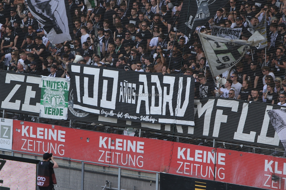 Sturm Graz - Austria Klagenfurt
Oesterreichische Fussball Bundesliga, 32. Runde, SK Sturm Graz - SK Austria Klagenfurt, Stadion Liebenau Graz, 19.05.2024. 

Foto zeigt Fans von Sturm mit einem Spruchband
Schlüsselwörter: sturmflut rayo